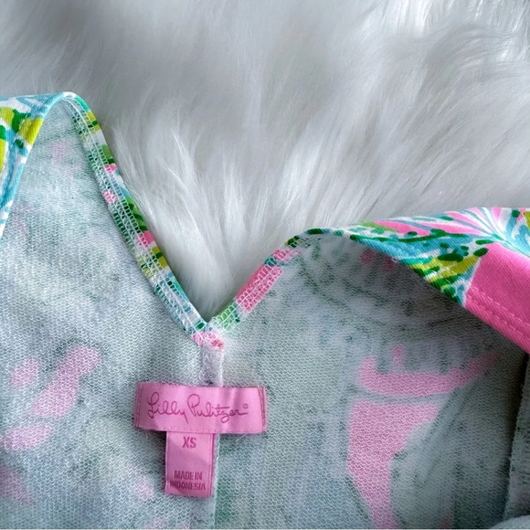 Lilly Pulitzer Dahlia Mini Dress Coconut Jungle V-neck Fit And Flare Green Pink - Picture 6 of 11